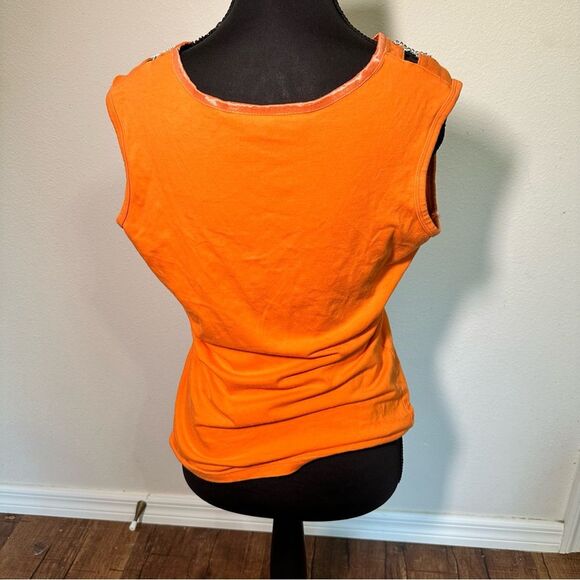 Bike Week Orange Embellished Muscle Tee with Cut Out Design - Picture 4 of 7